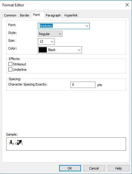 aztec-code font crystal reports