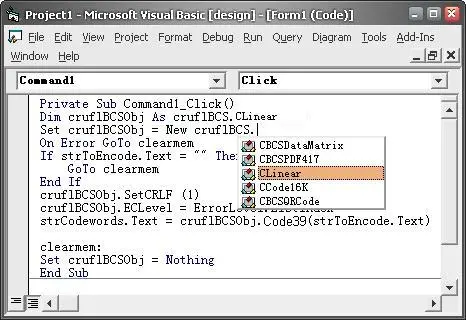 Barcode Visual Basic add reference
