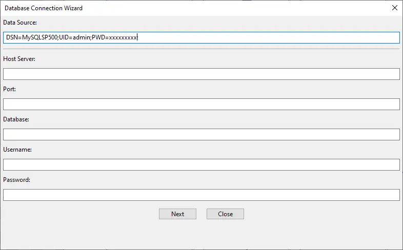BarTag Express data source DSN string