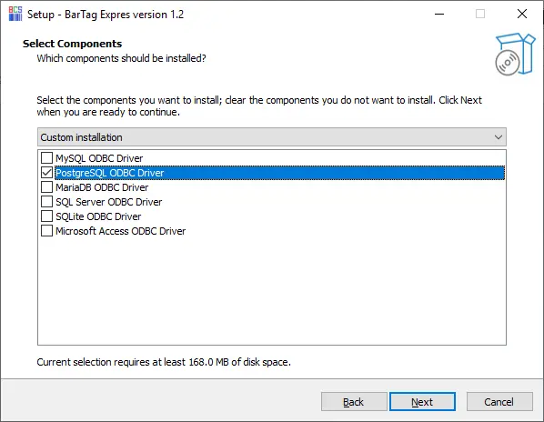 BarTag Express install PostgreSQL ODBC driver