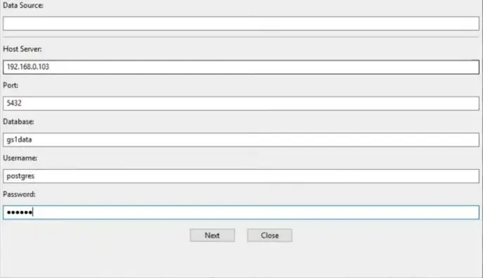 BarTag Express PostgreSQL connector configuration