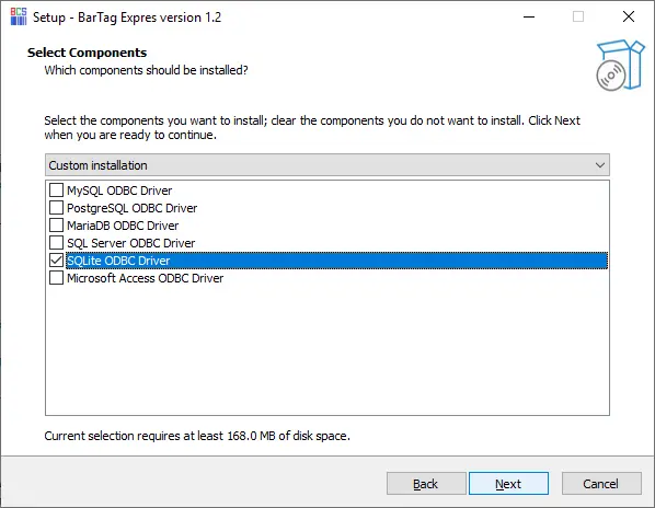 BarTag Express install SQLite ODBC driver