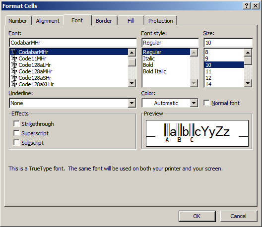 Codabar import vba