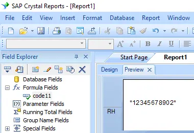 code11 barcode crystal reports formula field