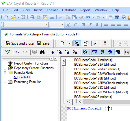 code11 barcode crystal reports UFL