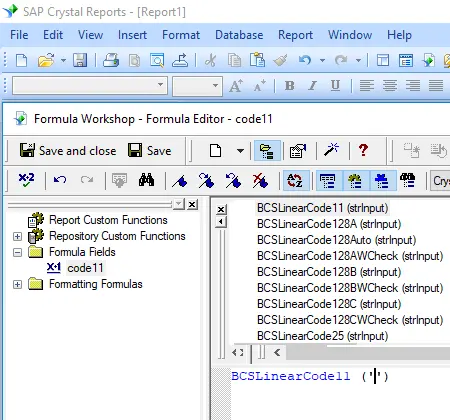 code11 barcode crystal reports UFL