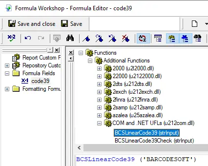 code39 barcode Crystal reports UFL selection