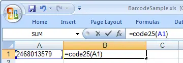 Code25 barcode excel macro