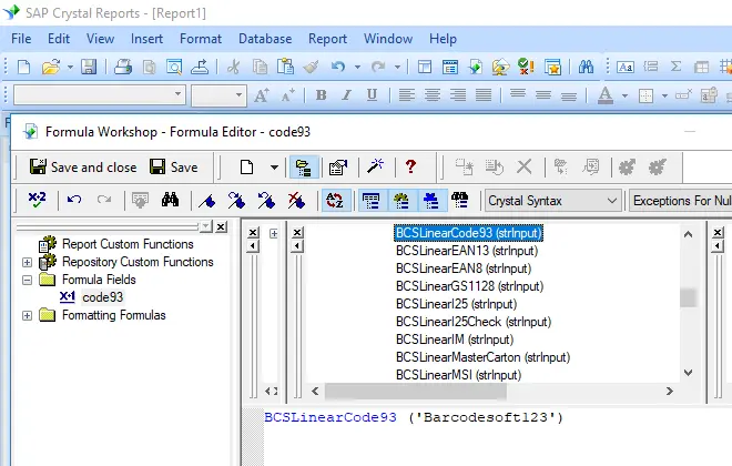 code-93 barcode crystal reports UFL selection