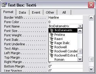 Access properties control font text box typography layout settings window step view
