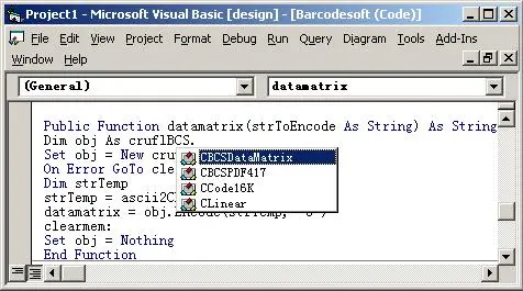 Data Matrix Visual Basic type information