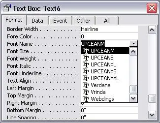 Access properties control font text box typography layout settings window step view