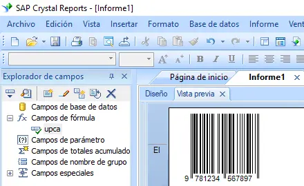 Bookland código de barras crystal reports