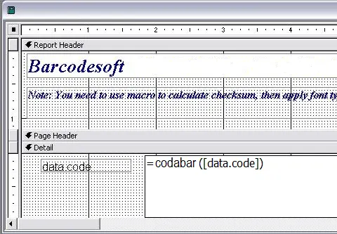 Codabar código de barras access macro