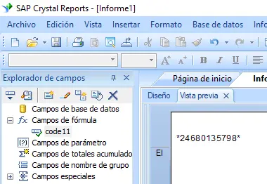 code11 código de barras crystal reports fórmula campo