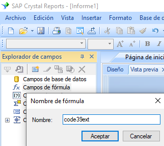 Code39-Extendido código de barras crear fórmula crystal reports