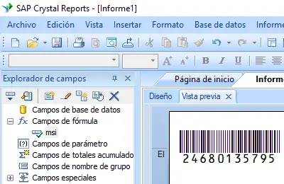 MSI código de barras crystal reports