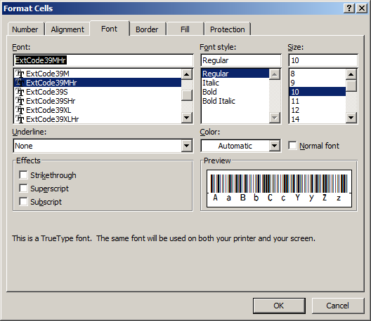 police code-à-barres code39 excel