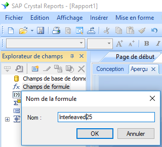 deux parmi cinq entrelacé code barres create formule crystal reports