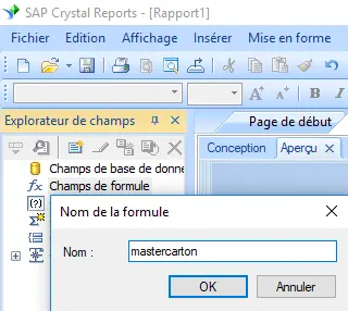 Master Carton Code code barres crystal reports champ formule 