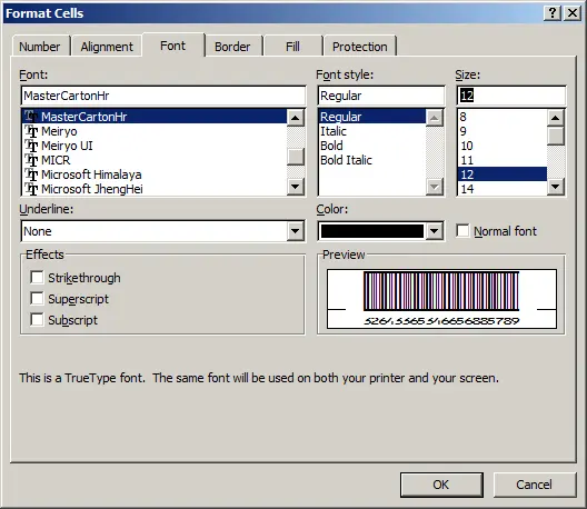 police code-à-barres Master Carton Code excel