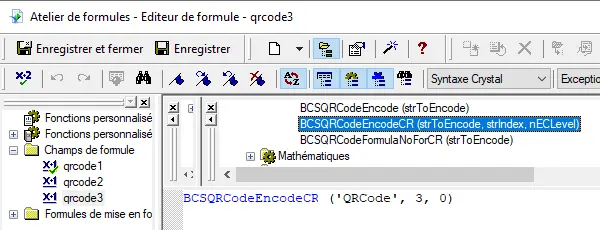 Swiss Flag QRCode crystal reports UFL champs formule
