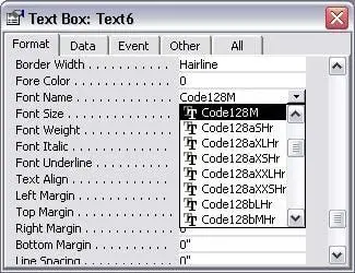 Access properties control font text box typography layout settings window step view