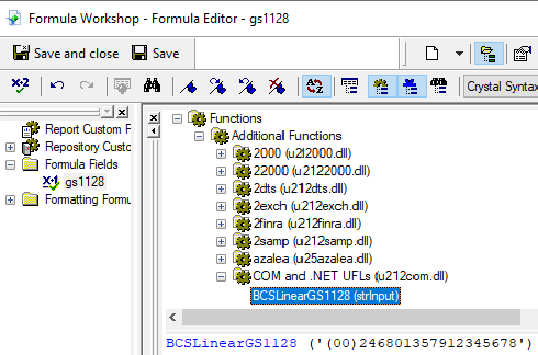 GS1128 barcode crystal reports UFL