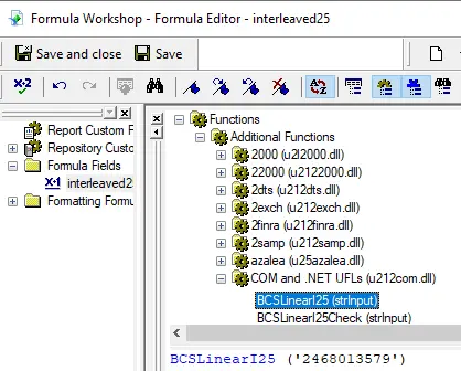 interleaved-2-of-5 barcode Crystal reports UFL selection