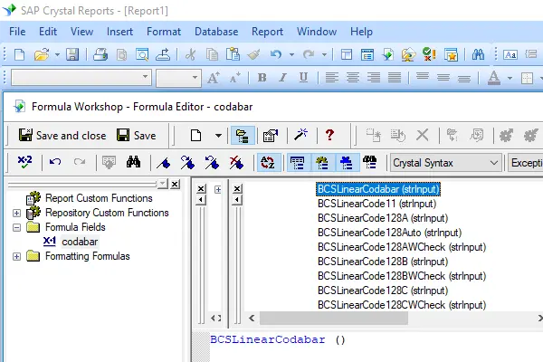 Codabar crystal reports UFL