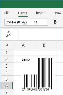 office 365 excel insert EAN13 barcode