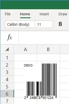 office 365 excel insert EAN13 barcode