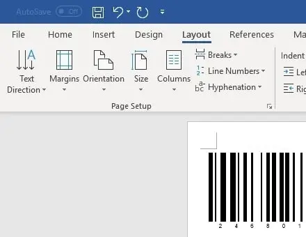 code128 barcode insert office 365 Word