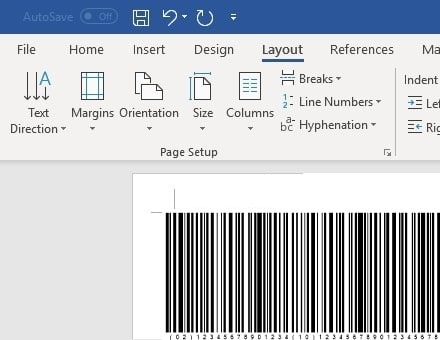 GS1128 barcode insert office 365 Word
