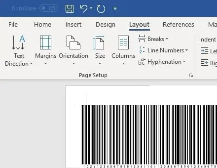GS1128 barcode insert office 365 Word