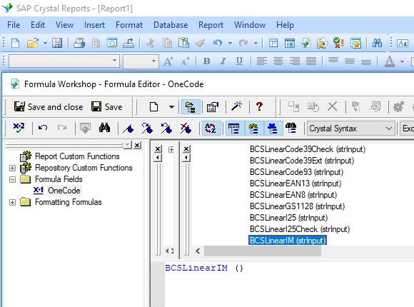 onecode barcode crystal reports UFL