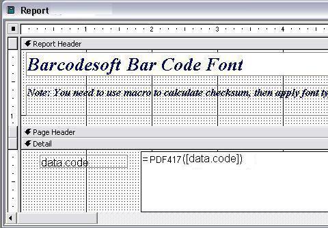 pdf417 barcode Access macro