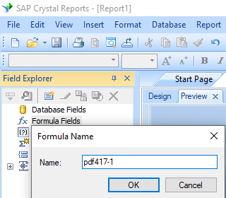 PDF417 barcode crystal reports create formula