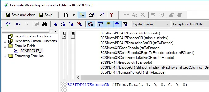 pdf417 barcode Crystal reports UFL selection