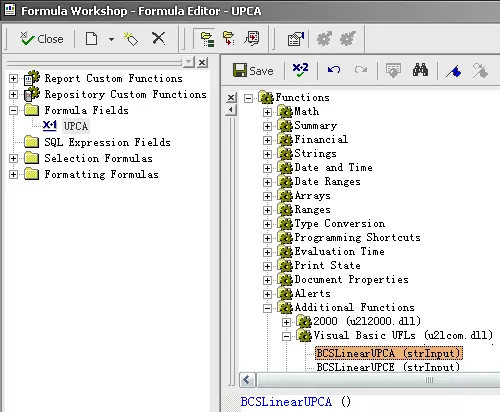 Upc-a barcode Crystal reports UFL selection